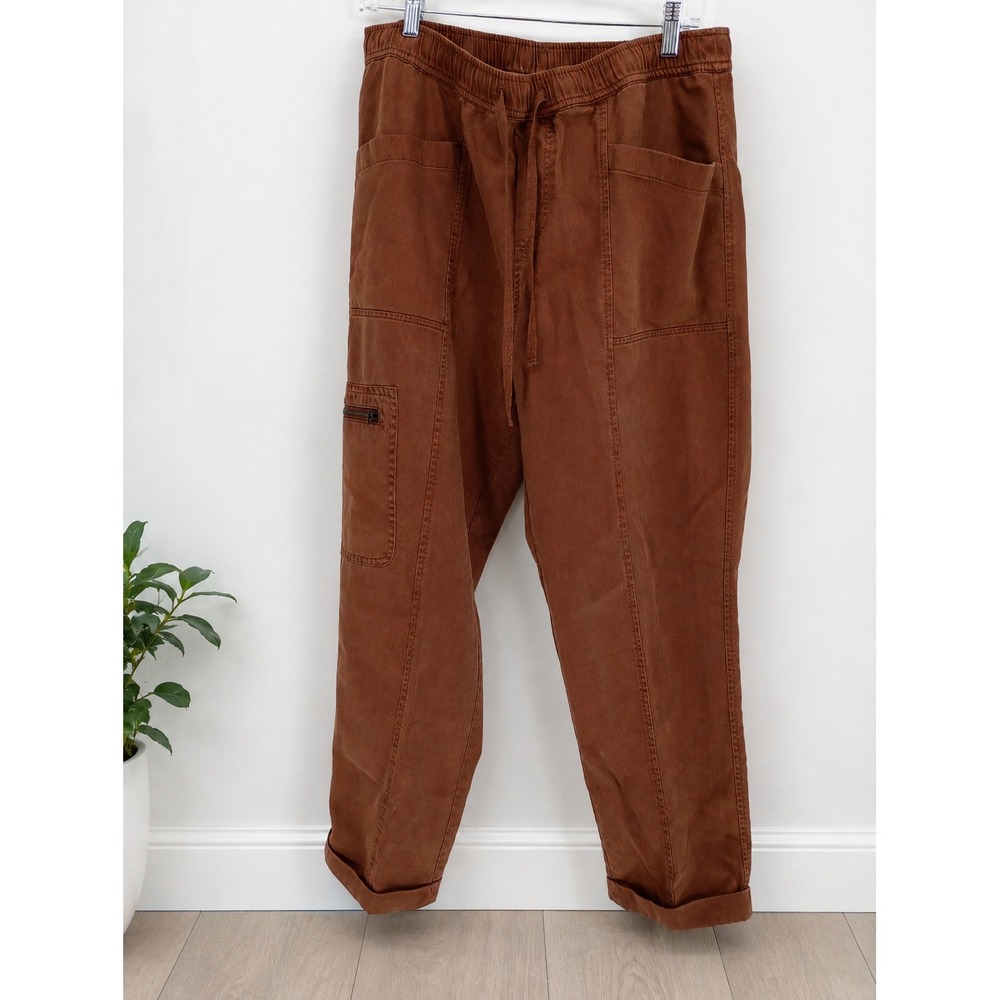Nicole Miller Cargo Pants Women Large Rust Brown Elastic Waist Drawstring Cuffed